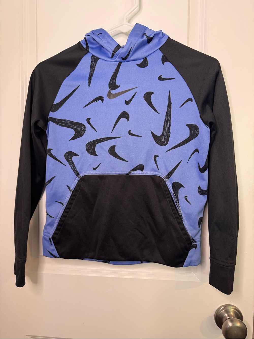 Nike Blue and Black Hooded Pullover with Swoosh Print